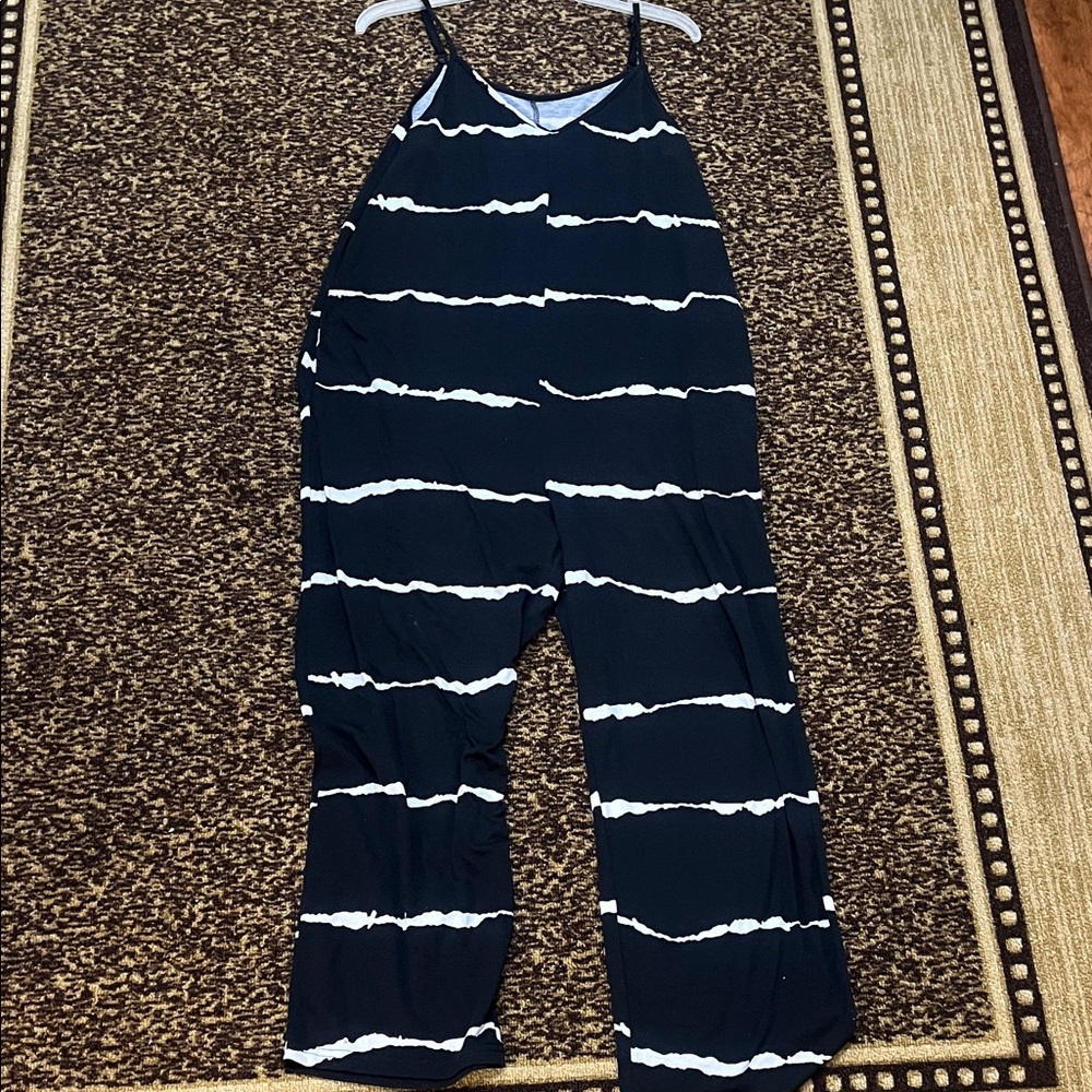 Emery Rose Black & White Striped Jumpsuit | Size M | Sleeveless Wide Leg